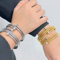 Wemen’s Jewelry Multi Layer Stacked Zircon Bracelet Fashionable Titanium Steel Gold Plated Open Bracelet