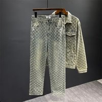 Clothing style niche patchwork design shoulder pad denim jacket spring autumn distressed washed casual jacket two piece suit