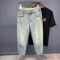 Clothing Light Colored Retro High End Ripped Jeans Loose Tapered Slim Fitting Elastic Harem Nine Point Pants