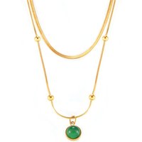 Vintage Green Stone Pendant Necklace, Niche, Simple, Detachable, Foldable Style, Stainless Steel Collarbone Chain