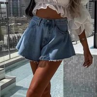 High Waist Flared Denim Shorts Summer Hot Pants Black