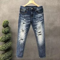 2026 Ripped Stretch Slim Fit Jeans Trendy Cool Paint Finish Spring Autumn Skinny Denim