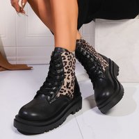 Shoes Shoes large thick bottom front lace up Martin boots fashion leopard print autumn winter short boots