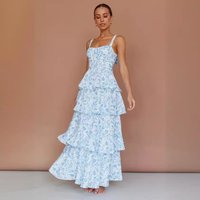 Spring Summer Floor Length Temperament Printed Dress Holiday Party Two Colors Available