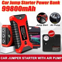 99800mAh 12V Air Pump Portable Emergency Multi-function Rechargeable Battery Jump Starter Power Bank Car Jumper With LED