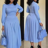 Clothing Fashion Long Sleeved High Waisted Pleated Slim Solid Elegant High Waisted Ruffle Long Sleeve Solid Maxi Dress 