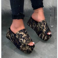 Women's Shoes Summer New Large Size Women's Shoes Style Camouflage Thick Bottom Platform Heel Sandals Women