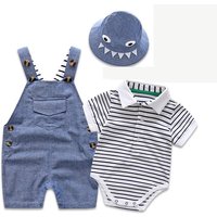 Baby clothes Baby boys baby overalls suit Summer shark stripes toddler three-piece suit