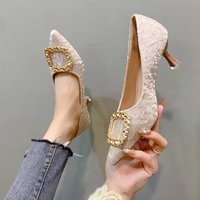 Women's light luxury square buckle high heels women's stiletto black work shoes pointed toe single shoes autumn new