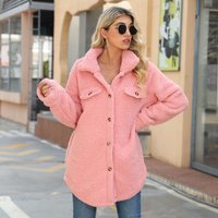 Flash velvet autumn and winter cross-border European and American women’s lapel long sleeve loose breasted  pocket iron-free long plush coat