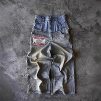  Y2K Gothic Streetwear Distressed Print Jeans High Waist Straight Leg Loose Fit Denim Pants Casual Fashion