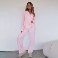 Women's Clothing Women's Spring And Autumn Home Comfortable Long Sleeved Lapel Single Breasted Top Straight Pants Suit
