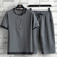 Men's clothing Short sleeved T shirt summer men's sports leisure suit loose quick drying ice silk running fitness short sleeved shorts two piece suit
