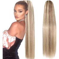 26inch Straight Drawstring Ponytail Human Hair Extensions Long Clip ins P8 613 Clip Ponytail