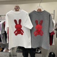 Clothing Thickened Brushed Cartoon Printed Rabbit T Shirt Summer Loose Large Version Medium Long Short Sleeved Top Female Ins Trend