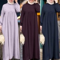 Clothing Middle East Muslim Solid Large Long Sleeve Loose Pullover Casual Long Dress