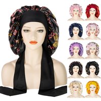Unisex Hair Care Wide Brim Long Tail Extra Large Shower Cap Fashion Print Ladies Large Satin Night Cap