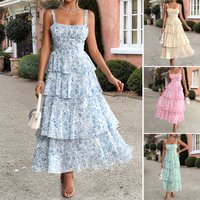 Women's Clothing Spring And Summer Temperament Forest Style Small Fragrance Floral Contrast Color Chiffon Suspender Dress