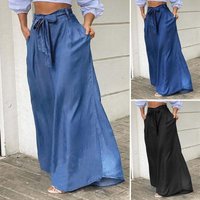 elegant lace up high waist skirt casual large denim skirt