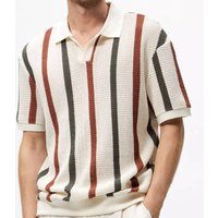 Men's Clothing 2024 Summer Chunky Hollow Knit Sweater Men's Striped Contrast Color Wool Casual Polo Shirt