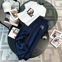 DR Bear Casual Clothing Set T Shirt Wide Leg Pants Mid Waist Drawstring Straight Leg Trousers Matching Summer Outfit