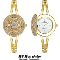 BS Bee Sister Elegant Quartz Watch Austrian Crystals Singapore Movement 30M Water Resistance Gold Silver