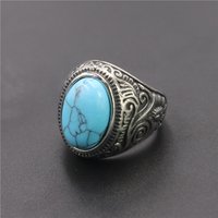 Retro Series Turquoise Pattern Titanium Steel Men's Ring Street Fashion Ring