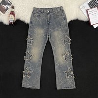 Men's Clothing Star Jacquard Jeans For Men, Spring And Autumn, Niche Design, Cool Pants, High Street Vibe, Straight Flared Pants