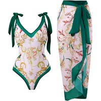 Women's conjoined multicolor sunscreen gauze suit hot spring swimsuit