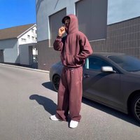 Unisex Minimalist Hoodie Set – High Neck Pullover & Joggers In Neutral Tones (S-XL, Grey/Brown, Streetwear Essentials)