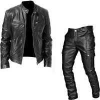 Men's Clothing Foreign Trade Autumn And Winter Men's Cosplay Suit Leather Jacket And Leather Pants Two Piece Set PU Leather Casual Suit Medieval Suit