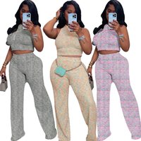 Summer Two Piece Suit Sleeveless Printed Wide Leg Trousers Style Fashion