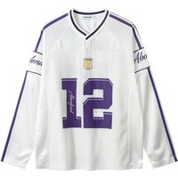 Men's Clothing Retro Letter Print Mesh Jersey Long Sleeved T Shirt Couple Loose Hiphop Top