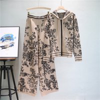 fashion knitted suits for women hooded sweaters wide leg pants two piece suits