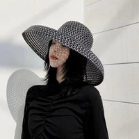 Hot Sale Hot Sale Summer PP black and white straw sunscreen holiday seaside beach big brim summer sun hat