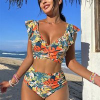 Women's Clothing Two Piece Swimsuit Women Sexy Ruffled Backless Bikini