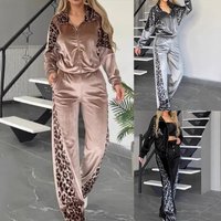 Clothing Leopard Print Contrast Trousers Long Sleeved Home Clothes Suit