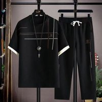 Men's Breathable Short Sleeve Top and Pants Lounge Set