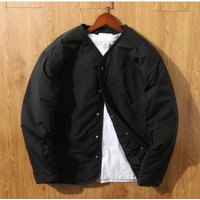 Retro Collarless Cotton Jacket Cotton Coat Men's Workwear V-neck Snap Button Cotton Coat Men's Jacket