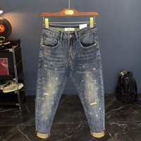 Slim Fit Skinny Jeans Spring Summer High Stretch Printed Ripped Cropped Denim