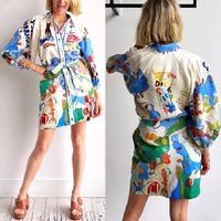 Clothing Linen Casual Printed Shirt Cardigan Lace Up Dress