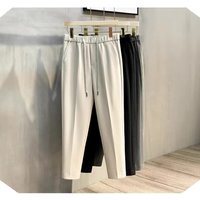 Clothing Drape Casual Trousers Trendy Simple Solid Elastic Waist Straight Nine Point Drawstring Trousers