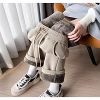 Women's Clothing Lambskin Pants Plus Velvet And Thickening New Casual Straight Pants Waist Slim All Match Wide Leg Pants