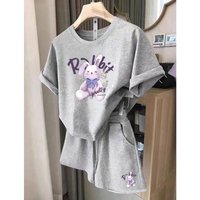  Summer Running Outfit Set Breathable Short Sleeve Top & Loose Shorts 
