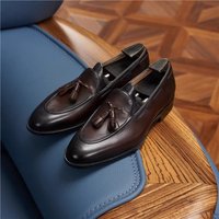 Black Leather Fringe Business Shoes Men's British Style Casual Leather Loafers Slip-On Single Shoes Party High Quality Shoes