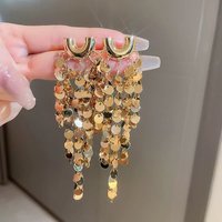 Fashionable Tassel Super Shiny Round Long Drop High-end Exaggerated Statement Earrings