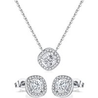 Women's Jewelry Light Luxury Fashion Inlaid Square Zircon Stainless Steel Irregular Ladies Earrings Necklace Set
