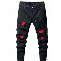 Slim Straight Leg Patch Jeans High Street Style European