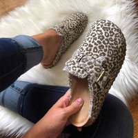Big size slipper women's new leopard-print baotou half support lazy shoes bean shoes