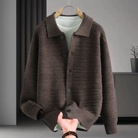 New Men's Knitted Cardigan Thick Lapel Collar Wool Yarn Sweater Jacket Simple Stylish 2026
